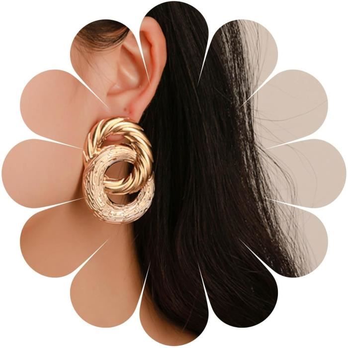 Boucles D'oreilles Cercle Or 10mm Acier - Paillettes Sable Vis à Visser