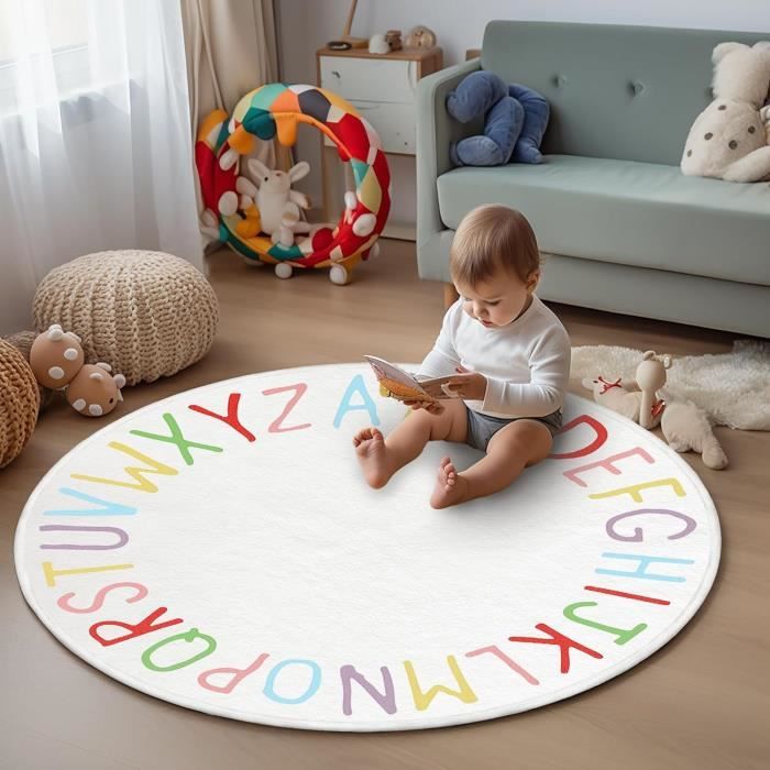 Tapis Rond Doux Et Moelleux, Motif Alphabet, D?�coration D'Int?�rieur Lisse, Tapis Pour Salon 