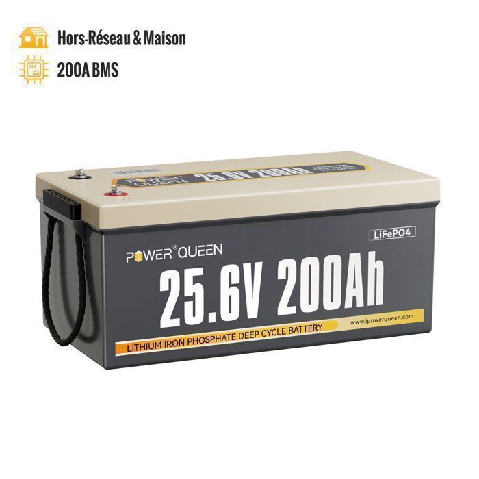 Batterie Lithium LiFePO4 24V200Ah énergie 5120Wh - BMS 200A - 4000+ Cycles - Grande Capacité - L520 * P269 * H220 mm Power Queen