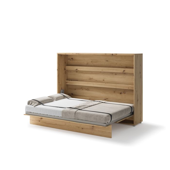 Lit escamotable horizontal avec LED mécanisme d’ouverture pneumatique – SMART - 46 cm x 211 cm x 158 cm - Chêne
