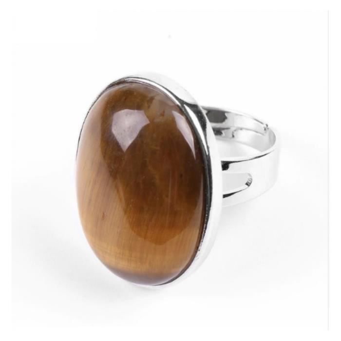 bague réglable pierre ovale oeil de tigre marron