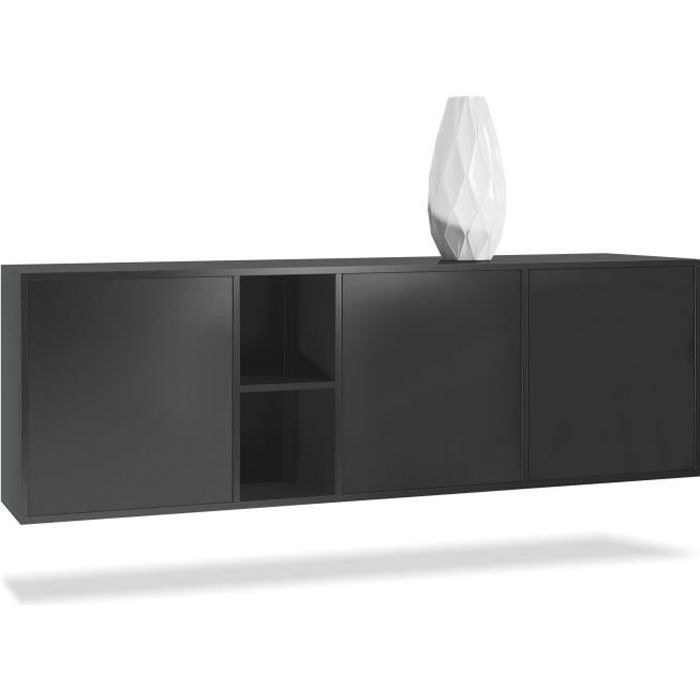 Vladon Buffet Armoire Cuba Corps en Noir mat - Façades en Noir mat