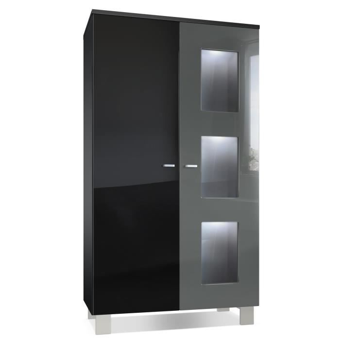 Vladon Vitrine Armoire Denjo en Noir mat - Façades en Noir haute brillance et Gris haute brillance avec éclairage LED en Blanc Vladon Vitrine Armoire Denjo en Noir mat - Façades en Noir haute brillance et Gris haute brillance avec éclairage LED en Blanc