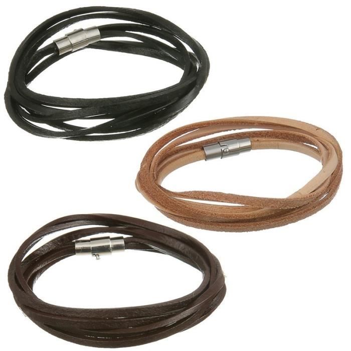 Bracelets Hommes bracelet en cuir long magnétique fermoir