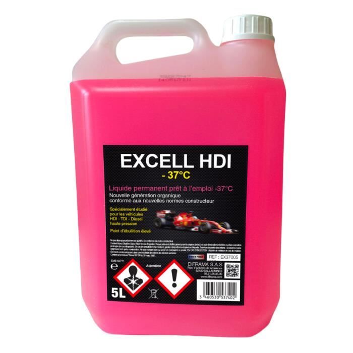 Liquide de refroidissement, rose, 5L, EXCELL HDI -37°C - Diframa