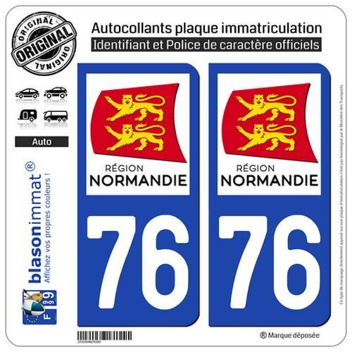 2 Autocollants plaque immatriculation Auto 76 Normandie - LogoType