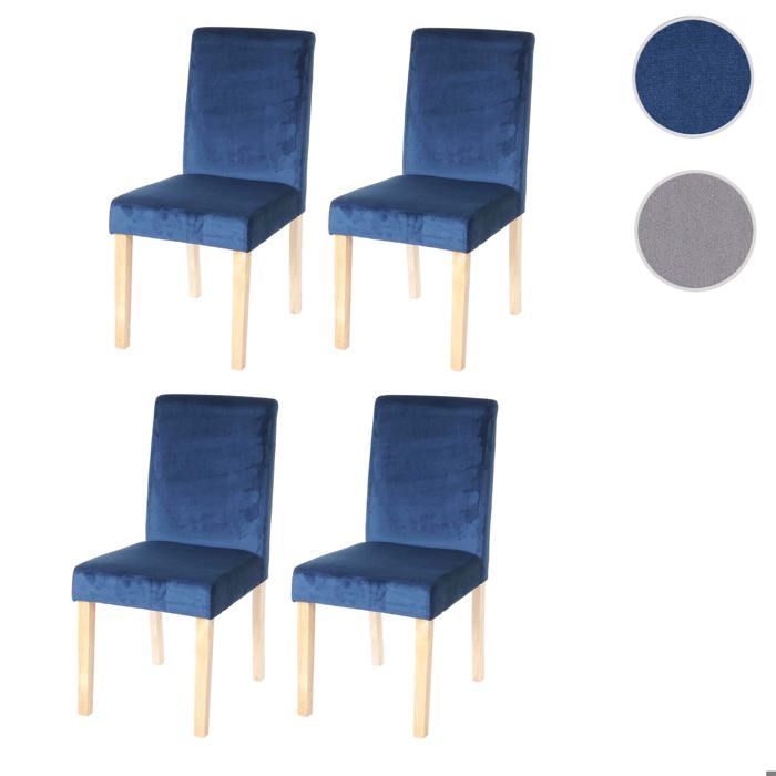 Lot de 4 chaises de salle à manger Littau velours ~ pétrole pieds clairs