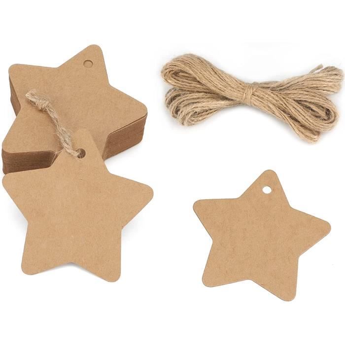 Kraft 100PCS Étiquettes en Papier Kraft Étiquette Étoile à Cinq Branches Marron 