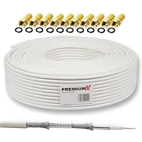 Câble Coaxial Satellite 20m Premium X - Double Blindage 90dB, 4mm Extra Fin - Pour Ultra HD 4K, DVB-T, Satellite