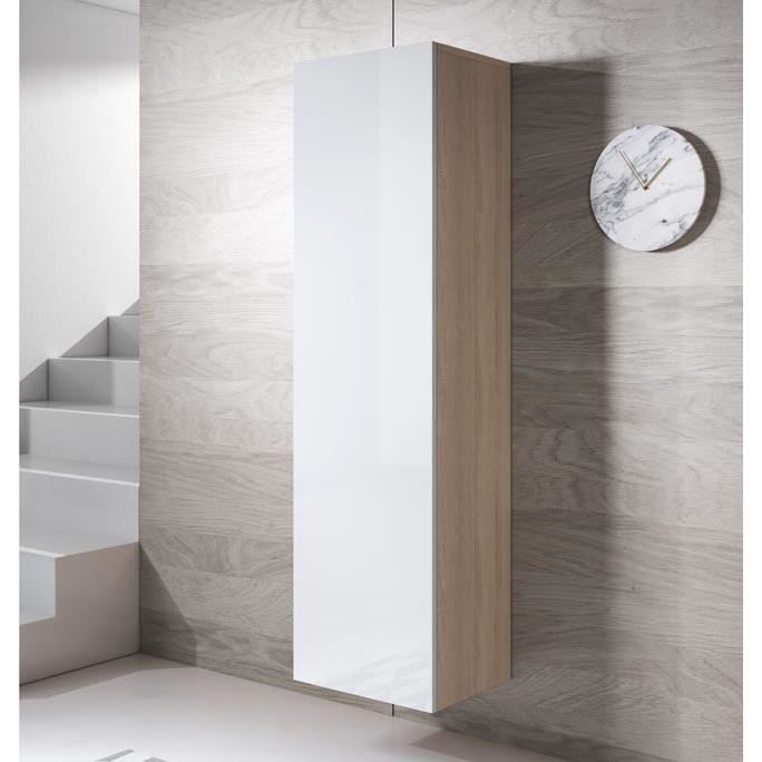 Armoire Murale - LUKE V4 - 1 porte - Blanc et Sonoma - Finition brillante - 4 compartiments Armoire Murale - LUKE V4 - 1 porte - Blanc et Sonoma - Finition brillante - 4 compartiments