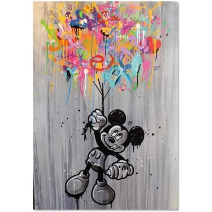 graffiti tirage d’art Banksy Impression sur toile Mickey montée sur châssis reproduction décoration Pop Art tableau poster Street Art peinture murale toile murale