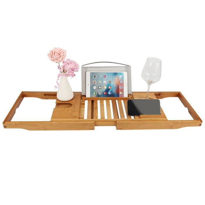 Bambou Plateau Baignoire Avec Livre, Tablette, Ipad , Bois Naturel Planche Baignoire.70-105cm*23*3cm-SET ACCESSOIRES SALLE DE BAIN