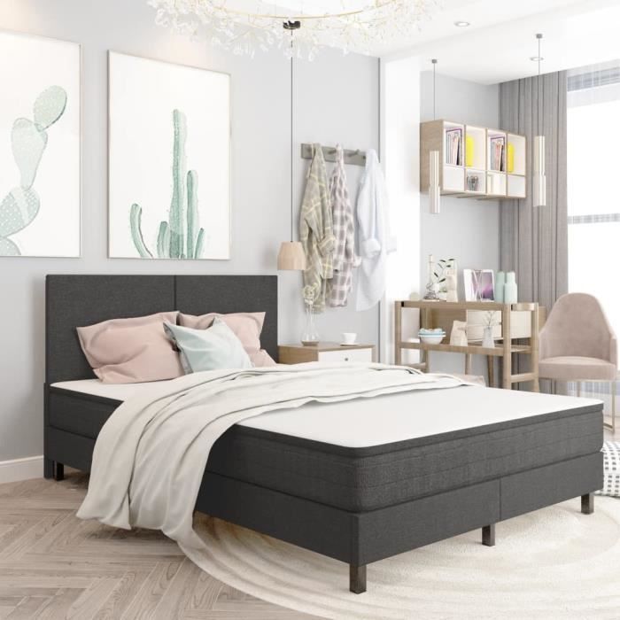 Lit Double Haut de gamme® pour 2 personnes - Lit adulte contemporain Beaux Rêves - Gris Tissu 180 x 200 cm