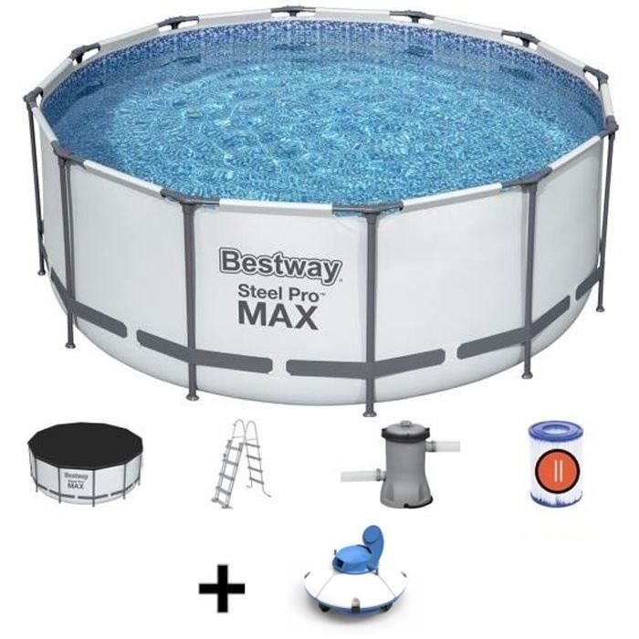 Kit Piscine hors sol tubulaire BESTWAY Steel Pro Max - 366 x 122 cm - Ronde + Robot aspirateur Guppy