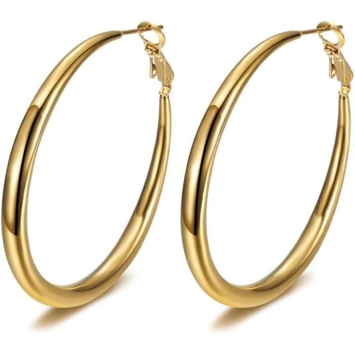 Boucles D'oreilles Créoles Larges – Argenté – 3 Cm – Acier Inoxydable – Budget Beauté