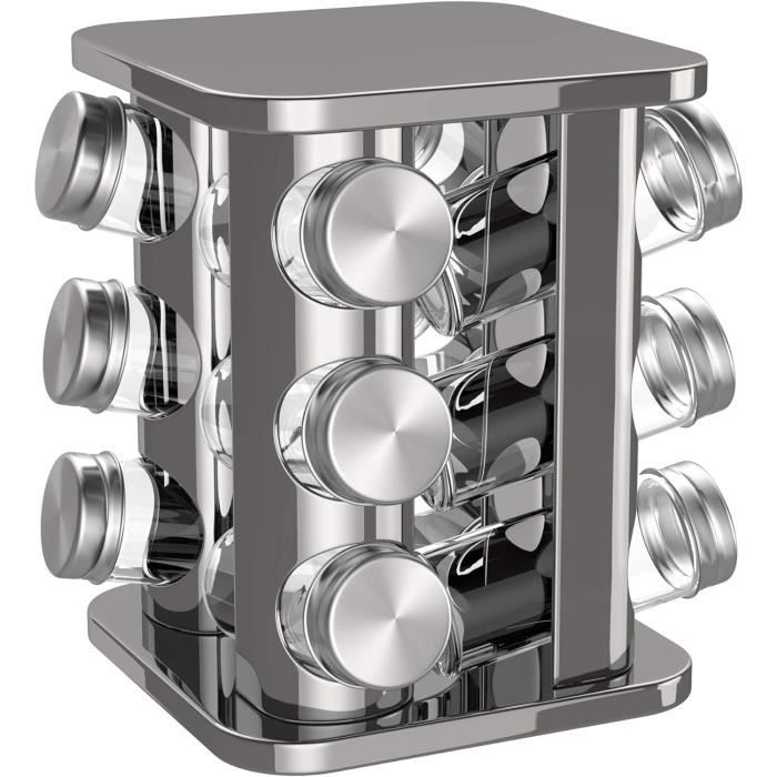 Relaxdays Carrousel à épices Avec 12 Pots à épices Et Bac à Saupoudrer Rotatif Pour Cuisine Noir