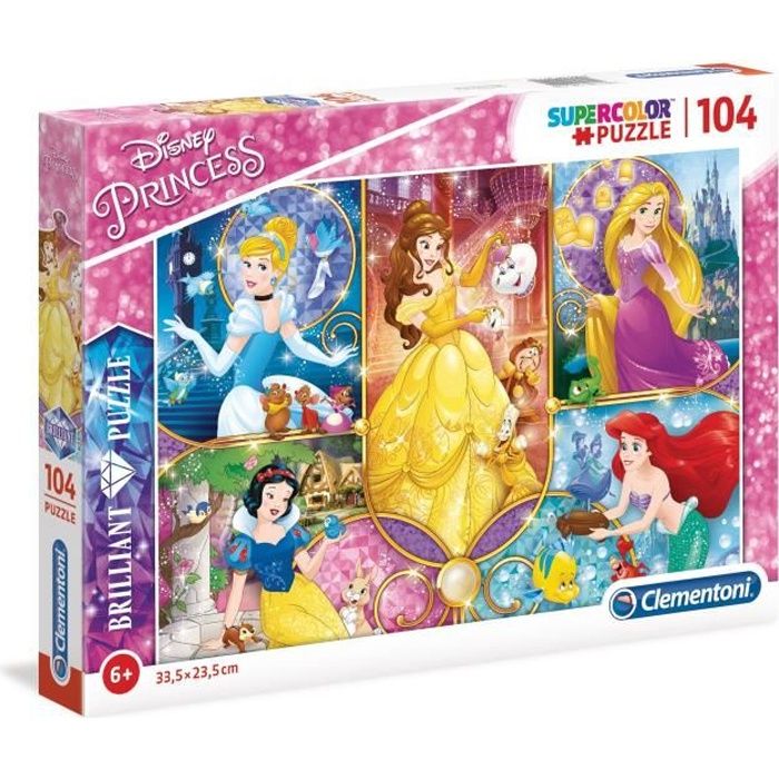 Puzzle Disney Princesses 104 pièces avec effets brillants - Clementoni ...