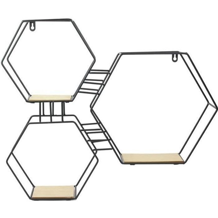 etagère 3en1 hexagonal en bois et métal
