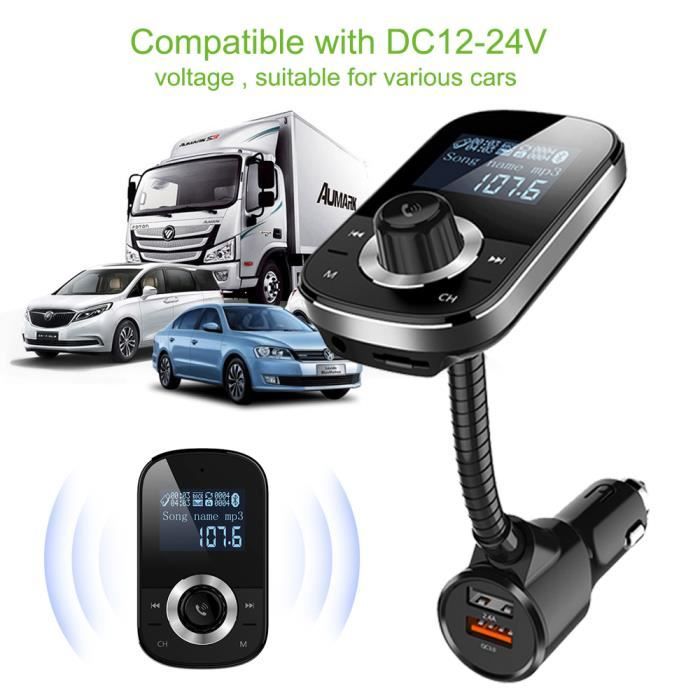 Transmetteur FM Bluetooth,Lecteur MP3 4 en 1 Adaptateur Voiture Radio