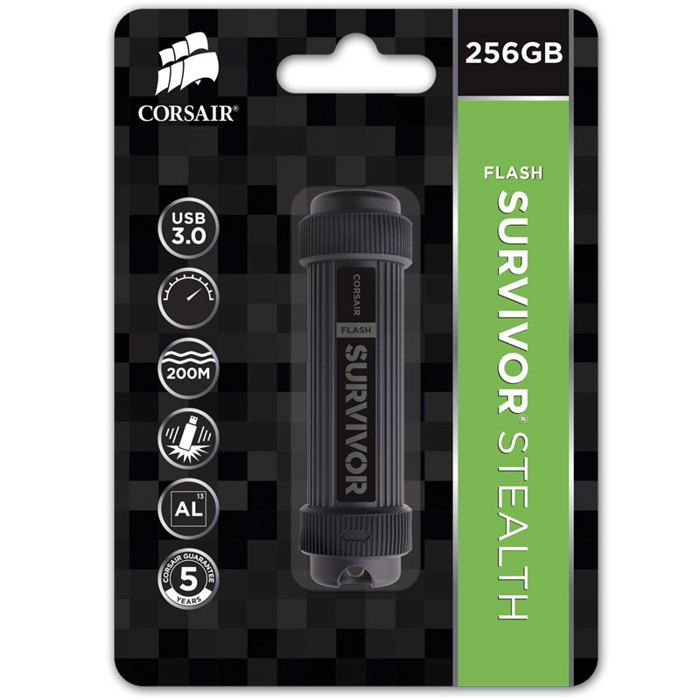 CORSAIR Survivor Stealth 256GB USB 3.0 Flash Drive Model CMFSS3B-256GB