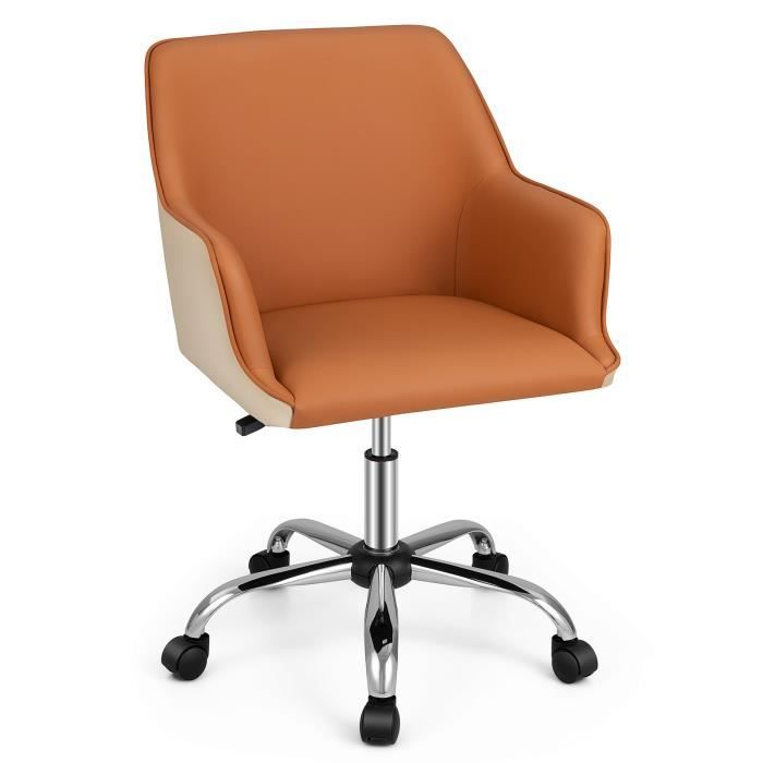 chaise de bureau en cuir pu siège réglable costway - marron