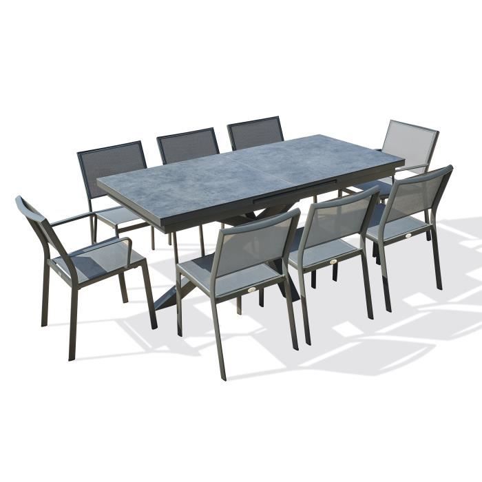 Ensemble repas de jardin - DCB GARDEN - CAICOS - Table en aluminium et plateau HPL - 8 places