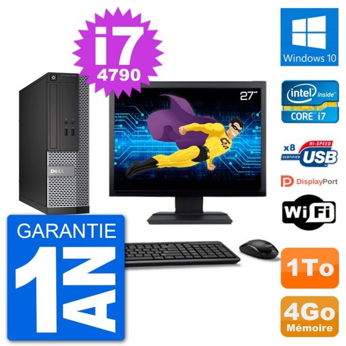 PC Dell Optiplex 3020 SFF Ecran 27 i7-4790 RAM 4Go Disque 1To Windows 10 Wifi