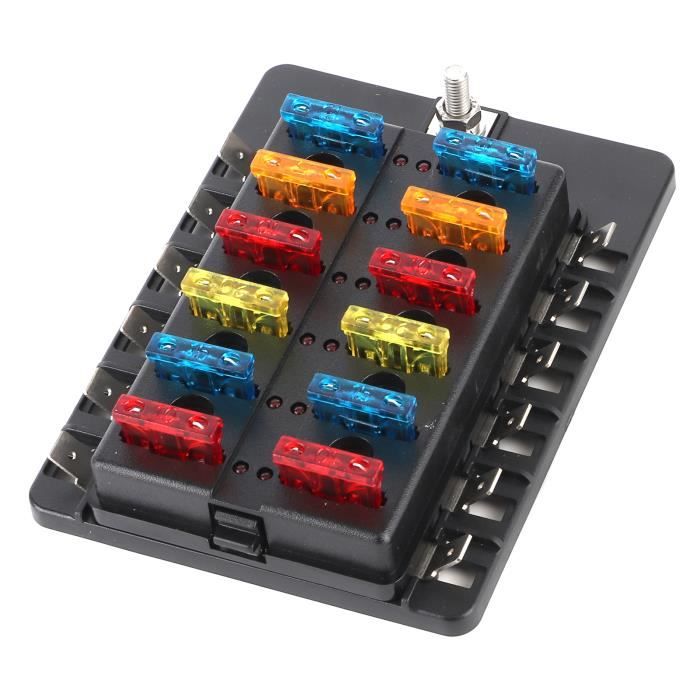 Bote À Fusibles Qiilu 12Way Box Kit Blade Block Holder With Led ...