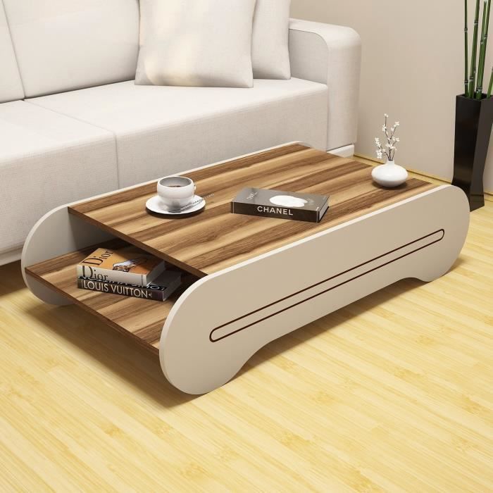 table basse rectangulaire - emob - woody fashion - blanc - aspect bois - contemporain - design