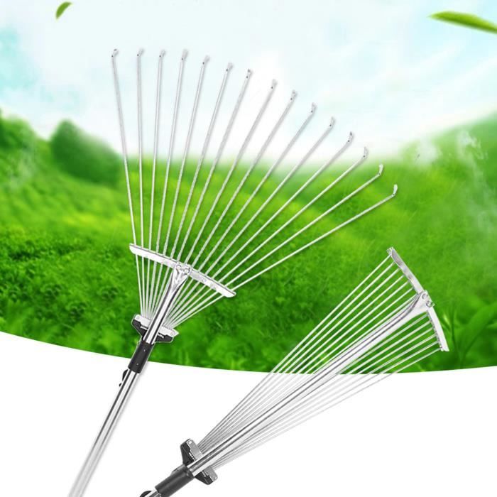 Fafeicy râteau de jardin Râteau télescopique de jardin herbe pliante réglable feuilles râteau outil de nettoyage de jardin
