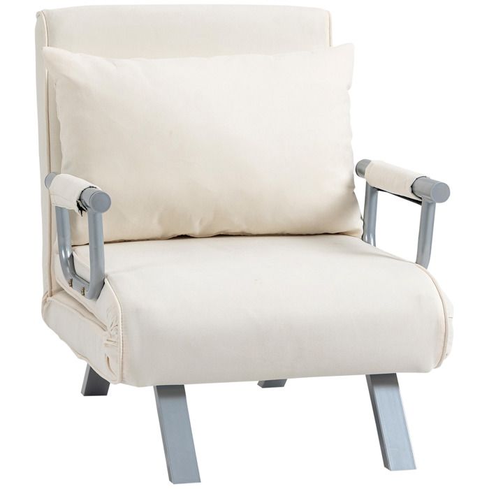 Fauteuil chauffeuse - canapé-lit convertible - HOMCOM - 1 place déhoussable coussin pieds accoudoirs - métal suède - blanc