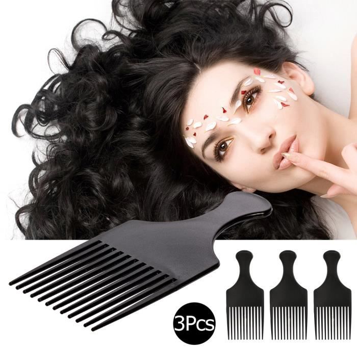 Anself 3pcs Afro Peigne Cheveux Bouclés Bross Peigne Coiffure Outil Noir Pour Homme Et Femme