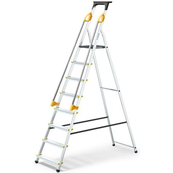 Escabeau 8 marches DURAMP rampes de sécurité et porte-outils Hostrom