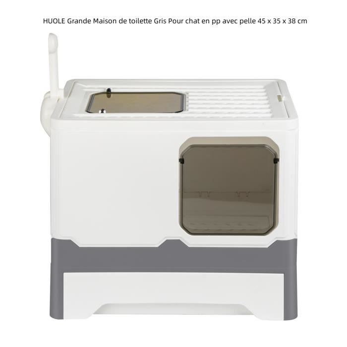Meilleurs prix pour Bac à Litière Chat - HUOLE - Grande Maison de toilette Gris - PP - 45 x 35 x 38 cm
