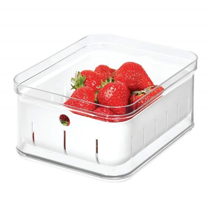 iDesign casier Fruits et Baies, Alimentaire en Plastique sans BPA, bac Rangement pour la Cuisine avec égouttoir,