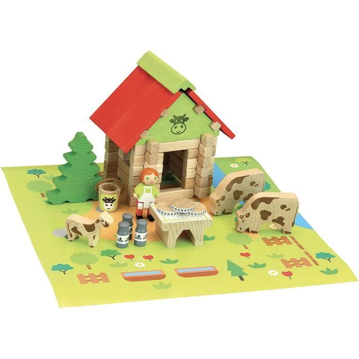 jeu de construction en bois - jeujura - la maison du comte - 50 pièces - rouge - multicolore - mixte