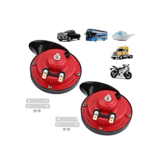 MOCNT 2 Pièces Klaxon Voiture 12V 300dB - Corne Électrique Étanche Rouge Pour Moto Camion Bateau