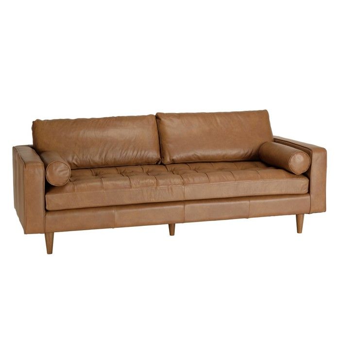MACABANE PIERRE - Canapé 3 places cuir couleur caramel assise capitonnée PIERRE MACABANE PIERRE - Canapé 3 places cuir couleur caramel assise capitonnée PIERRE