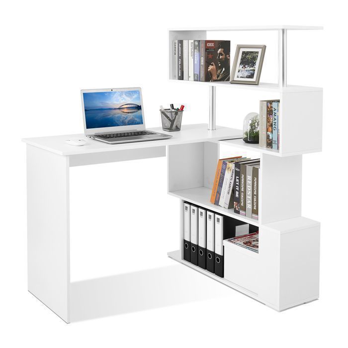Mondeer bureau dangle blanc avec rangement par 4 étagères rotatives à 360° contemporain pour bureau à domicile 157x45x130.5 cm