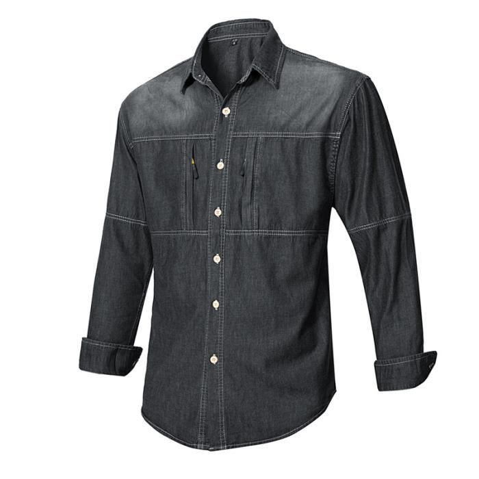 Chemise Homme Cargo Manches Longues Casual Automne Classique en Jean Noir INSFITY Regular Col chemise Cdiscount Pret a Porter