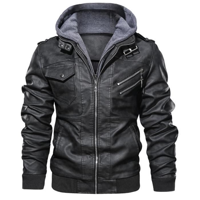 Veste Homme Hiver Chaud Polaire Veste Cuir Noir Blousons Capuche