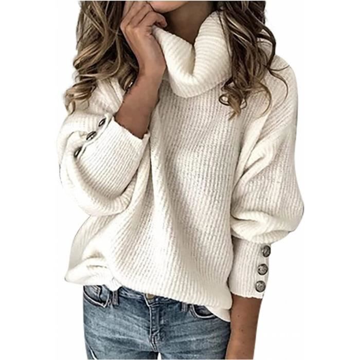 Pull Femme Col Roulé Hiver Chaud Chic Et Elegant Pull Femme Pas Cher Hauts  S-3XL-Blanc Blanc - Cdiscount Prêt-à-Porter