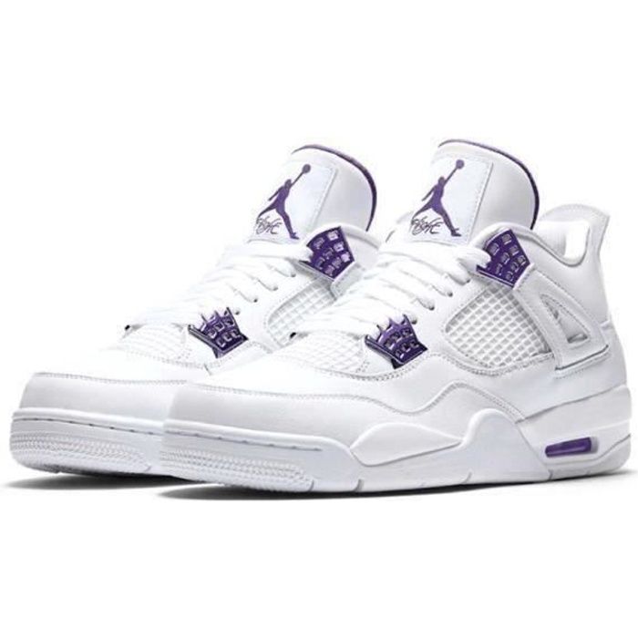 Chaussures de basket NIKEx Air-Jordanx 4 Retro Military - blanc violet en cuir pour Femme Homme