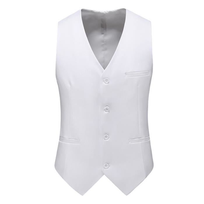 Homme Gilet de Costume sans Manches Grande Taille Formel Hauts élégants Gilets de Costume de dîner de Mariage d'affaires Blanc