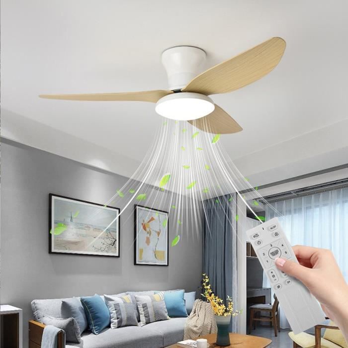 Plafonnier LED 48WVentilateur de plafond silencieuxtélécommande6 niveaux luminaire / ventilateur commutable séparément - Mutoy