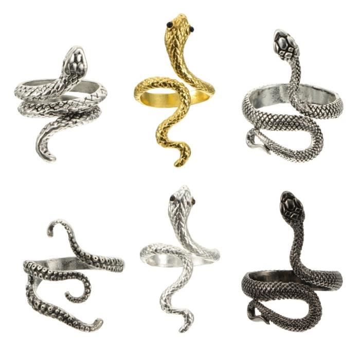 6 Pièces Serpent Bague Vintage Punk Réglable Mixte Cadeau Anneau Ouvert