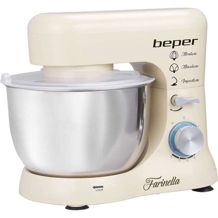 Beper BP.200 Robot Pâtissier Planétaire 1000W - Bol Inox 4,5L Crème Pour Pétrir, Mélanger Et Monter