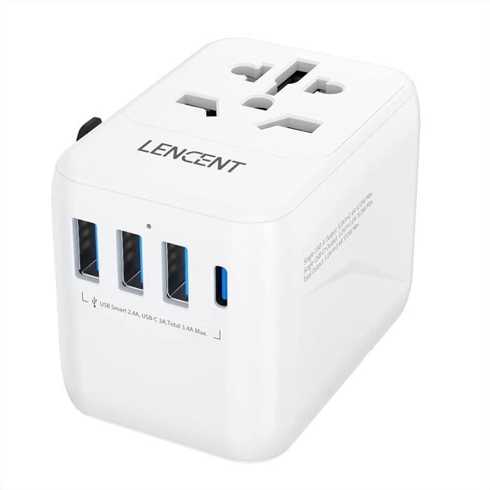 Adaptateur De Voyage Universel Prise Internationale - 4 Ports USB 51W - Prise EU/UK/AU/US - TA011