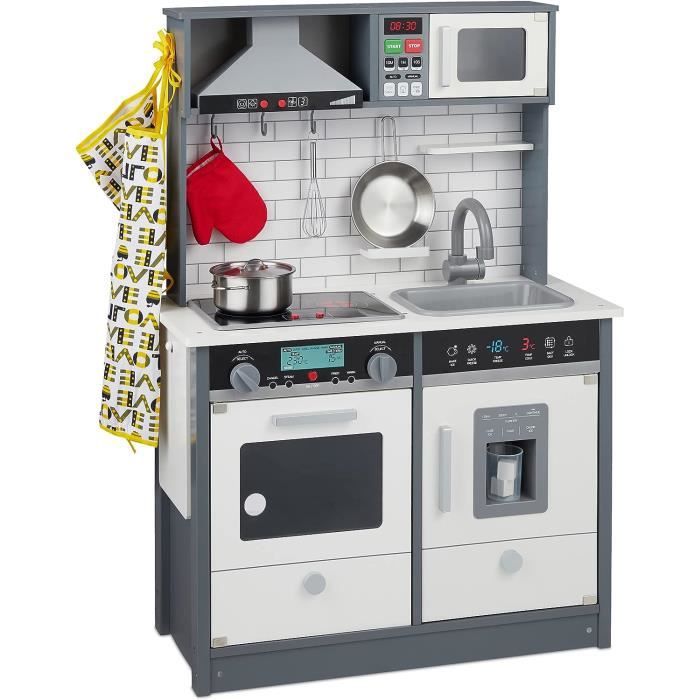 Relaxdays Cuisine en Bois Enfant, plaques de Cuisson, Four et évier