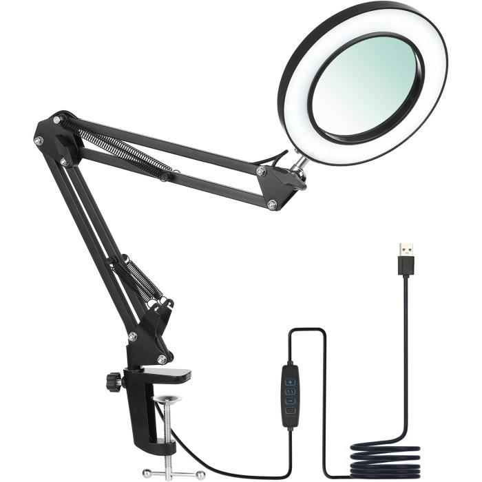 Lampe Loupe Lampe De Bureau Avec Grande Base Et Pince, Loupe 8X 3 Modes